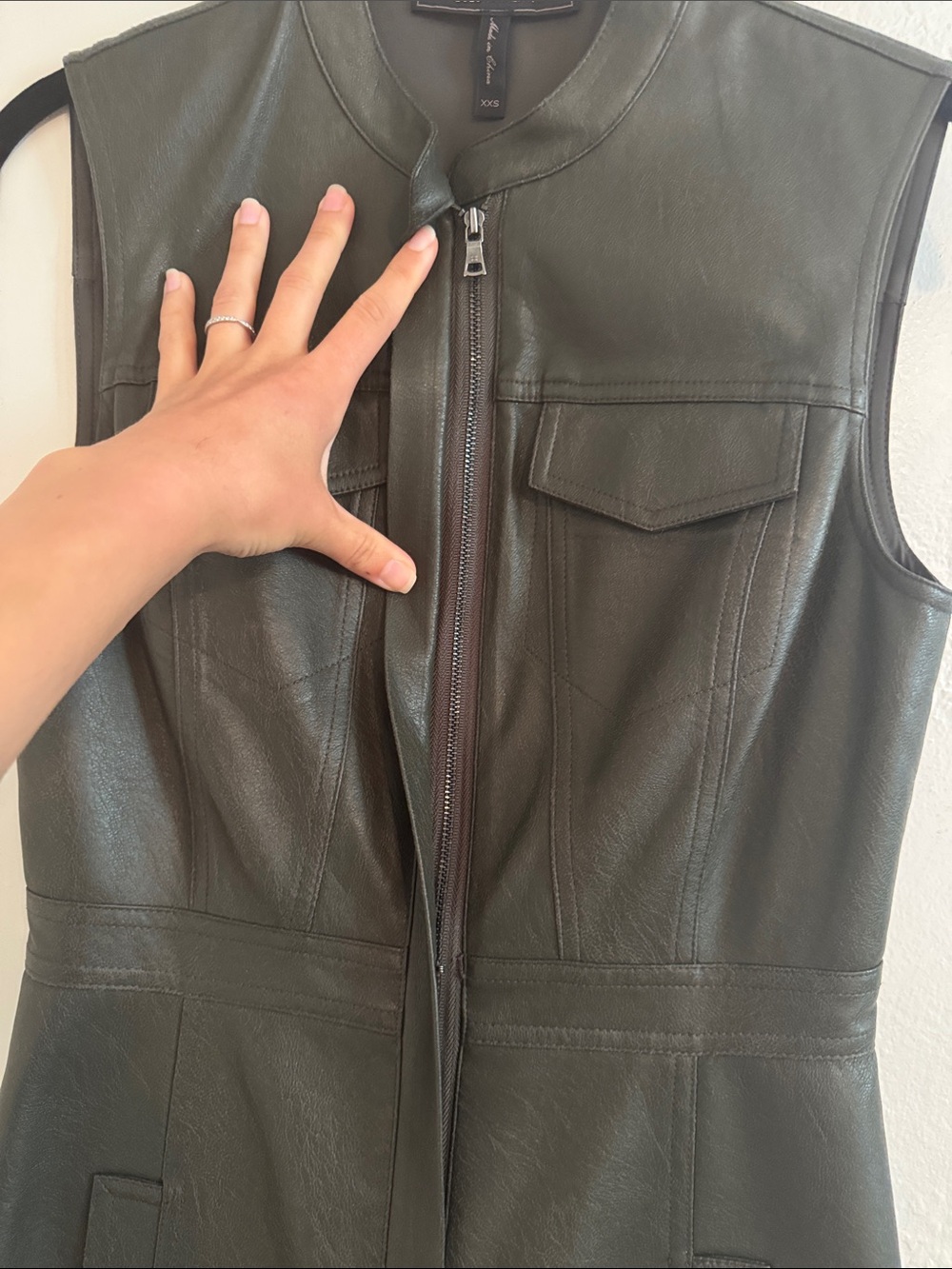 BCBGMaxAzria Olive Green Sleeveless Leather-like Midi Dress - Picture 2 of 8